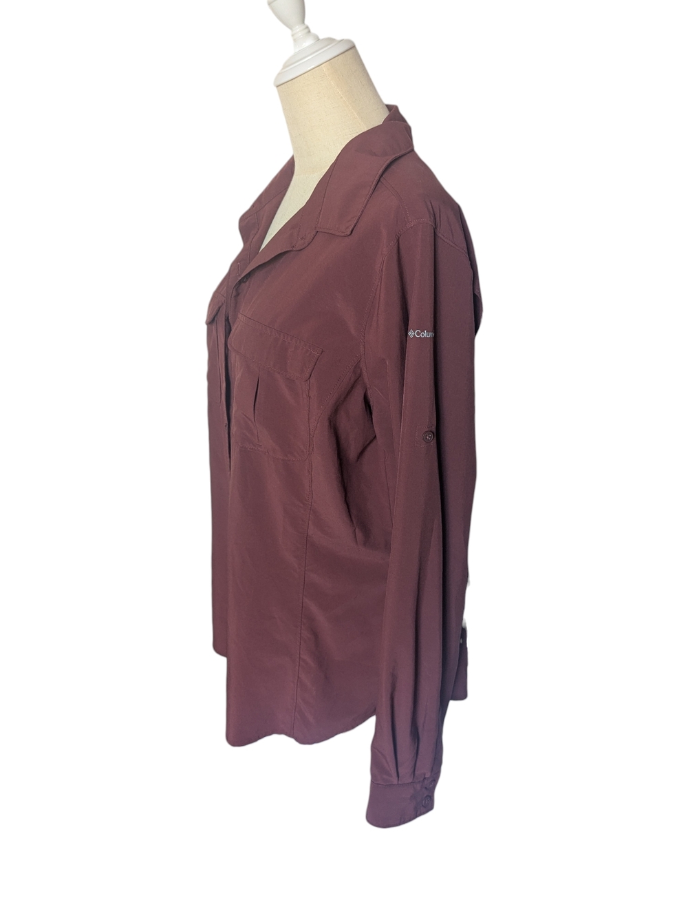 Columbia Omni-Shade Long Sleeve Button Front Shirt Burgundy Extra Large - Picture 2 of 5